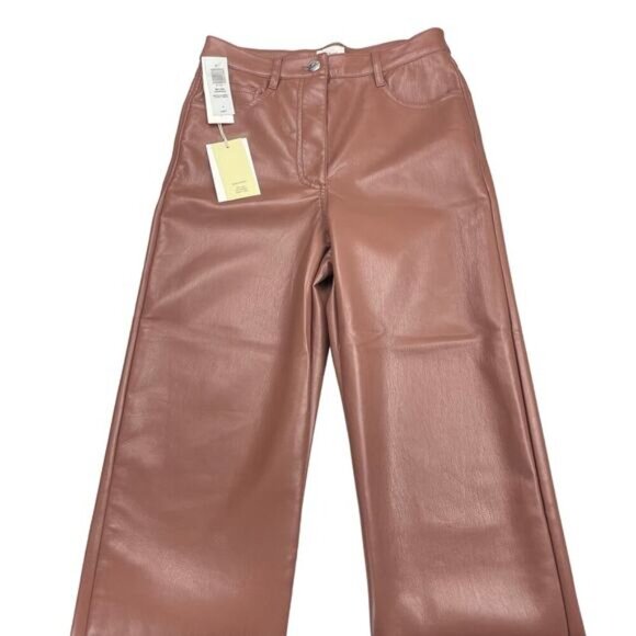 NWT WILFRED Aritzia Melina Cropped High Waisted Vegan Leather Pant Mocha Sz 4 - Picture 6 of 9